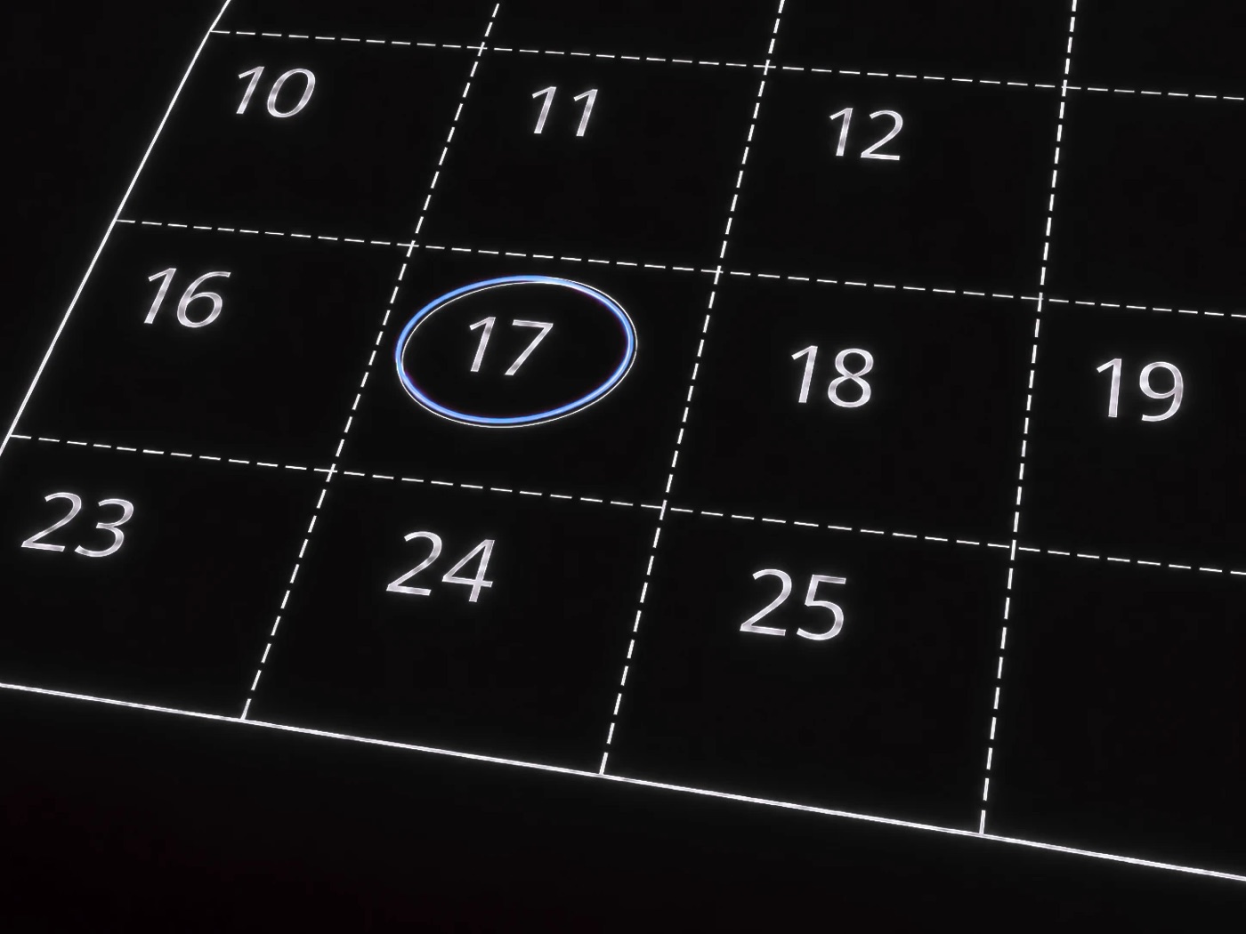 A glowing calendar with a date circled